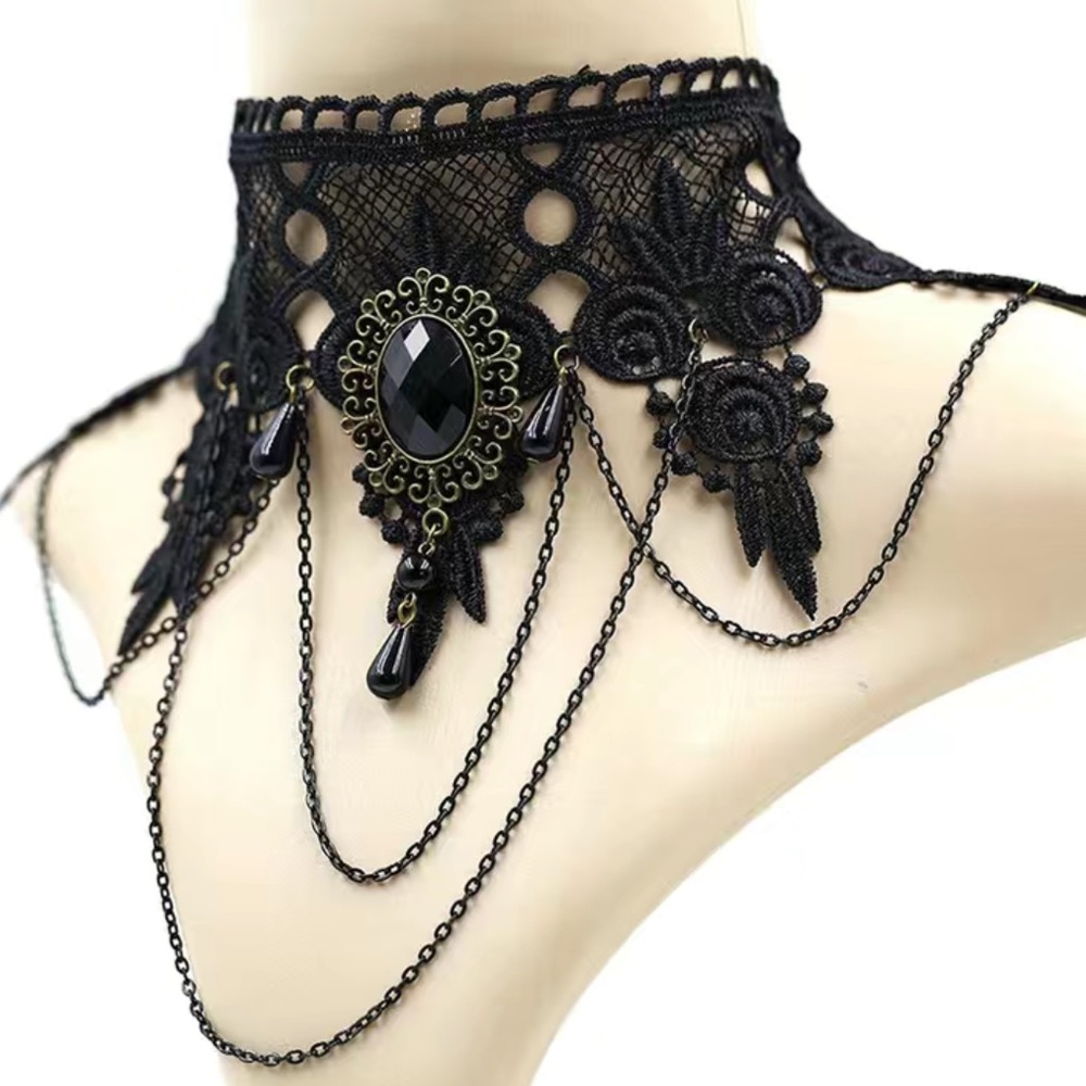 🎁 Gorgeous Vintage Style Lolita Gothic Chain Choker Necklace in Black 🖤
